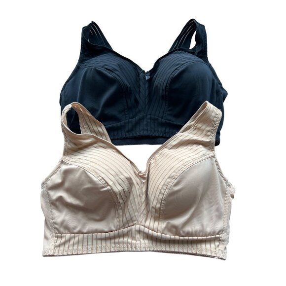 Rhonda Shear 2 Pack Striped Pin Up Bra Size XL Black Beige Intimate Lounge 679.3 - Picture 2 of 6